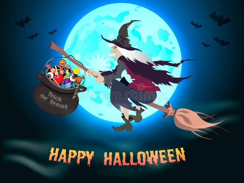 Halloweenowy tło z latającą czarownicą ilustracji Halloweenowy tło z latającą czarownicą ilustracji