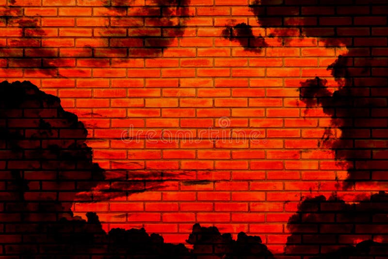Halloweenowy tło, ściana z cegieł Odbija od piekła nieba koloru
