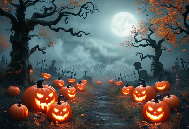 Hallowen Wallpaper with Evil Pumpkin Stock