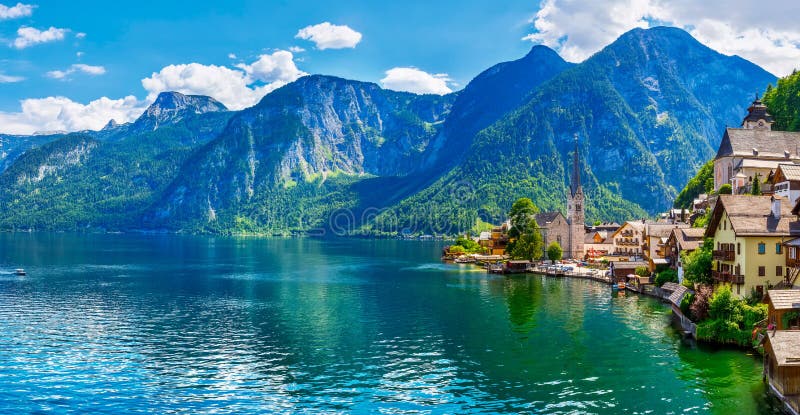 Hallstatt old town panoramic view Austria