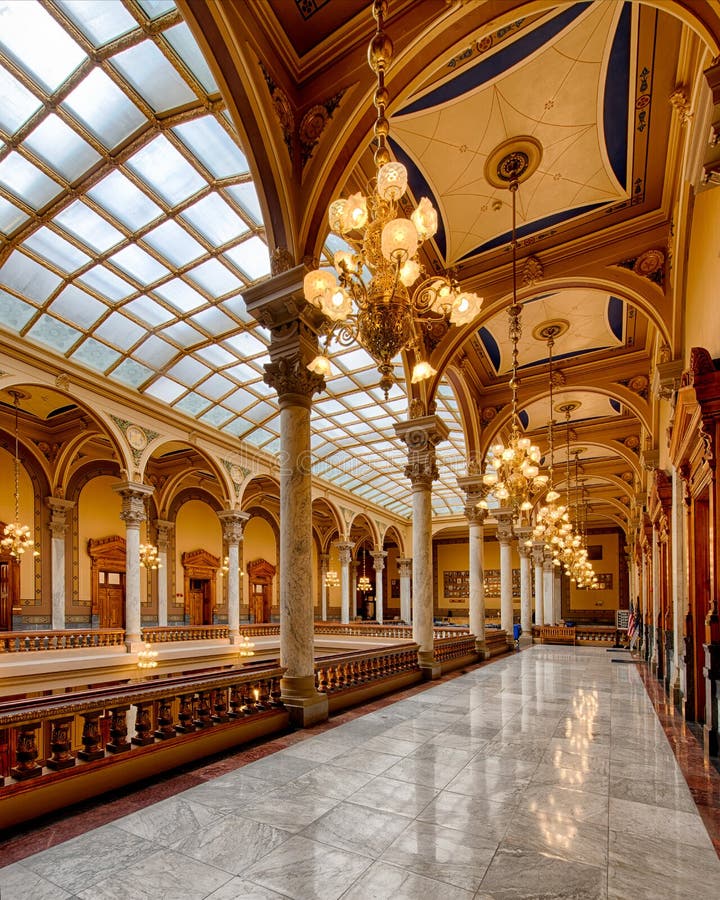 Hallway of chandeliers