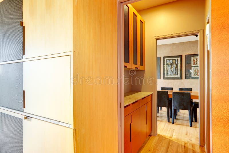 Hallway Connecting Kitchen and Dining Room Stock Photo Image of style, walls 43910790