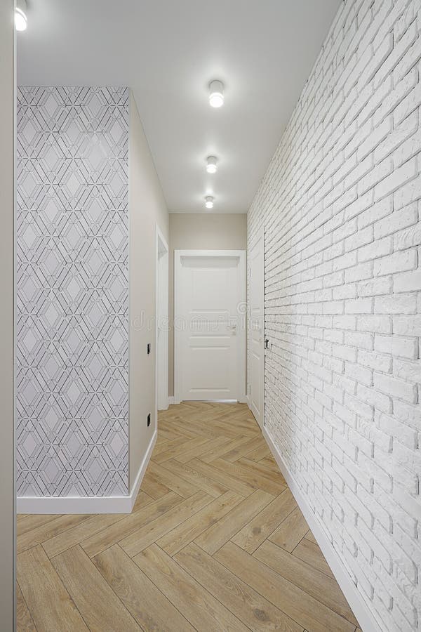 Hallway with White Interior Doors in the Interior Stock Photo Image