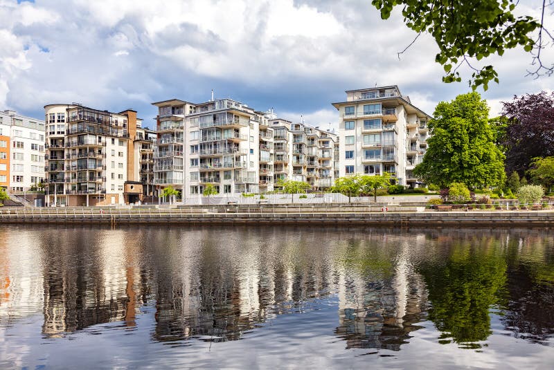 Halmstad river apartments stock image. Image of europe 74067035