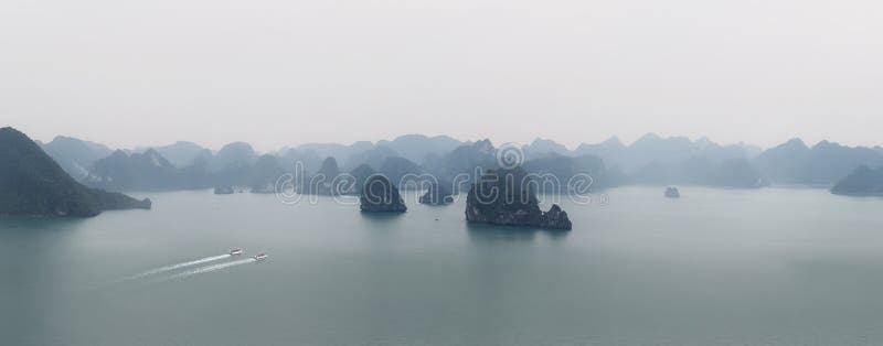 Halong Bay Vietnam panorama. Panoramic view of Ha Long bay sea