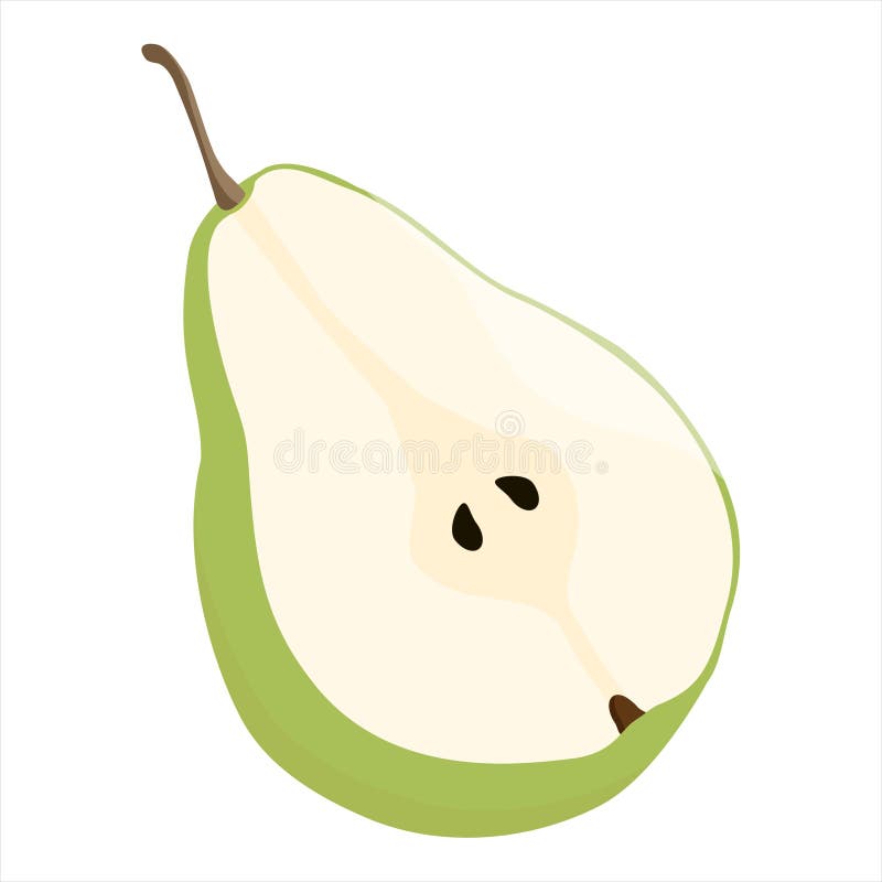 Halv grön päronfrukt isolerad på vit bakgrund. Vektorillustration stock illustrationer