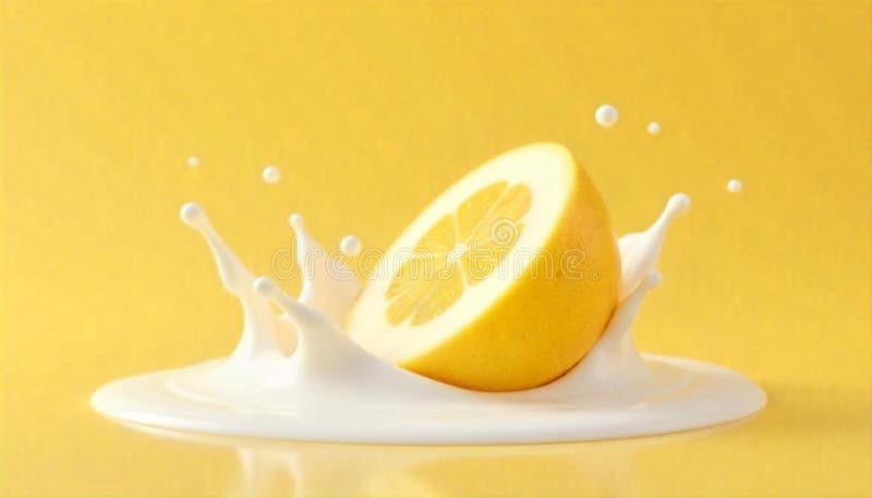 Halva citroner i mjölken med gul bakgrund stock illustrationer