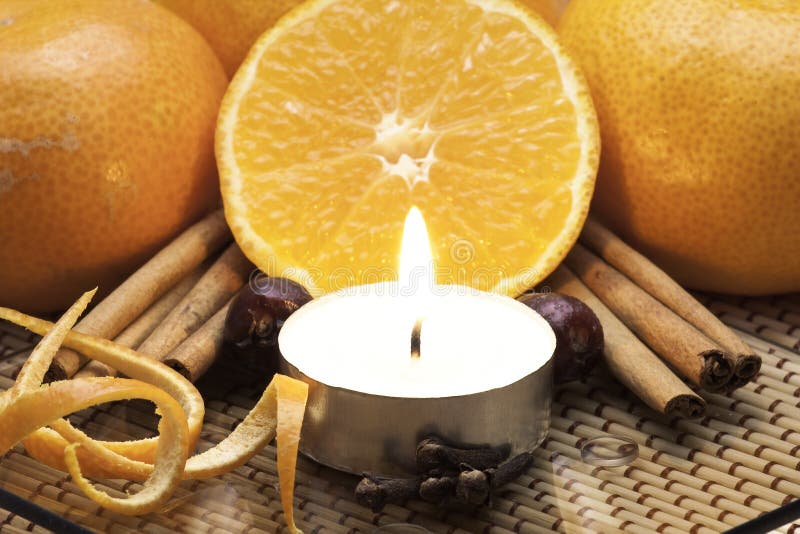 Halved Orange,christmas Spices and Candle Stock Photo Image of mulled