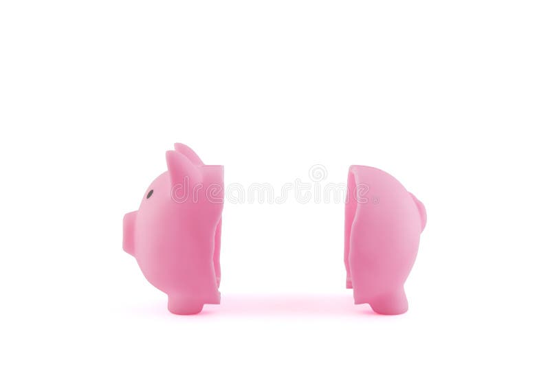 Halved pink piggy bank on white
