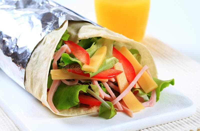 Ham and Cheese Salad Wrap Sandwich Stock Image Image of wrap, drink