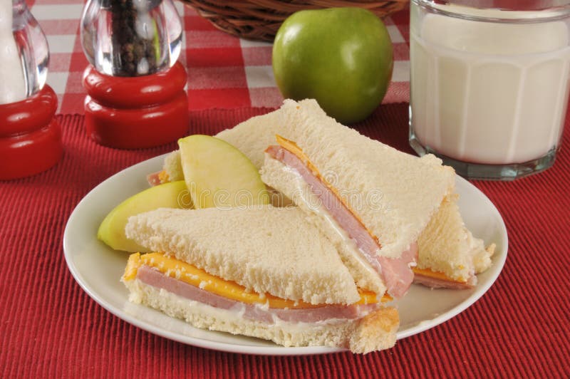 Ham and Cheese Sandwich with Milk Stock Photo Image of apple, food