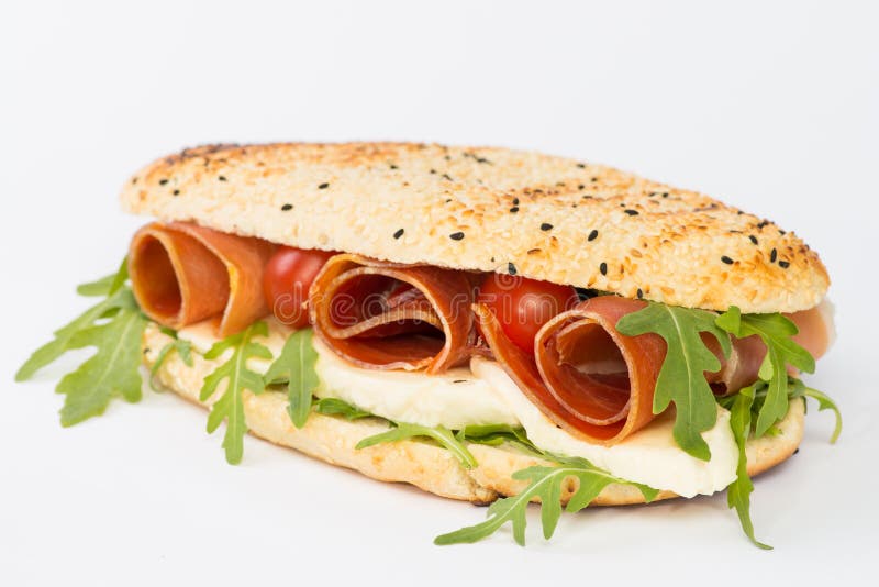 Ham, Mozzarella and Arugula Sandwich Stock Photo Image of rolls, roll