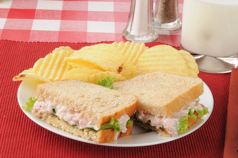 Ham Salad Sandwich with Chips Stock Photo Image of nutritious