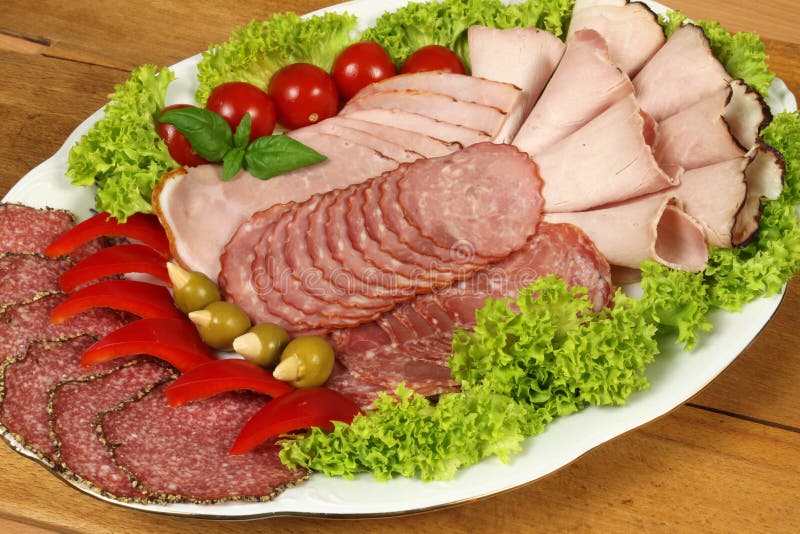 Ham and Sausage on Banquet Dish Stock Image Image of pink, pepper