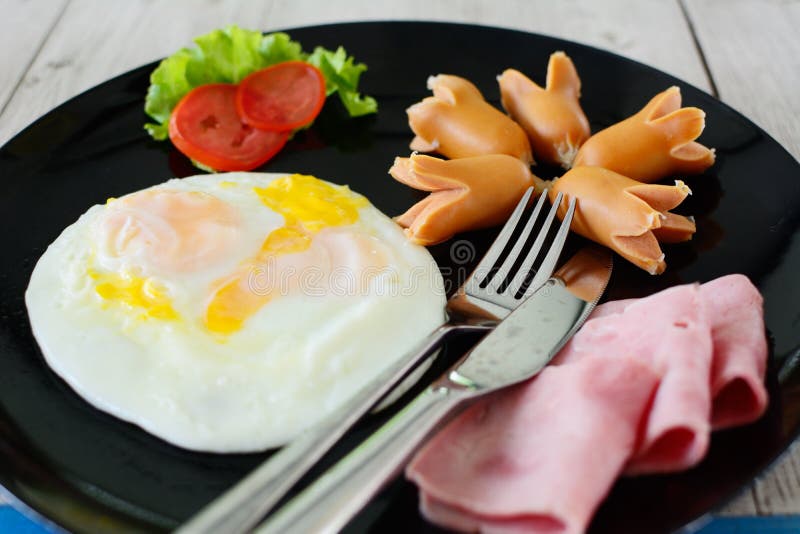 Ham sausage and egg stock photo. Image of cooked, grease 34444240