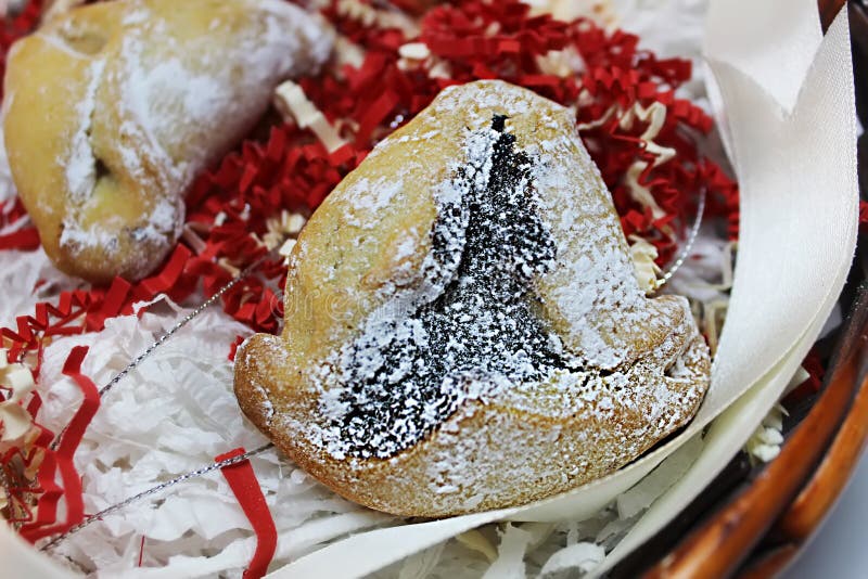 Hamantasch Hamantash cookies for Purim. Purim - Jewish festival, holiday of Israel stock image Hamantasch Hamantash cookies for Purim. Purim - Jewish festival, holiday of Israel stock image