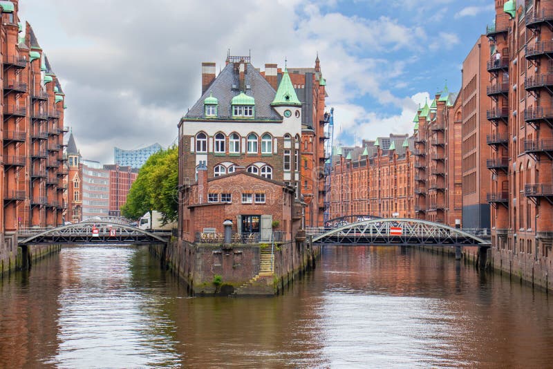 Hamburg, German. View of famous Speicherstadt warehouse district.