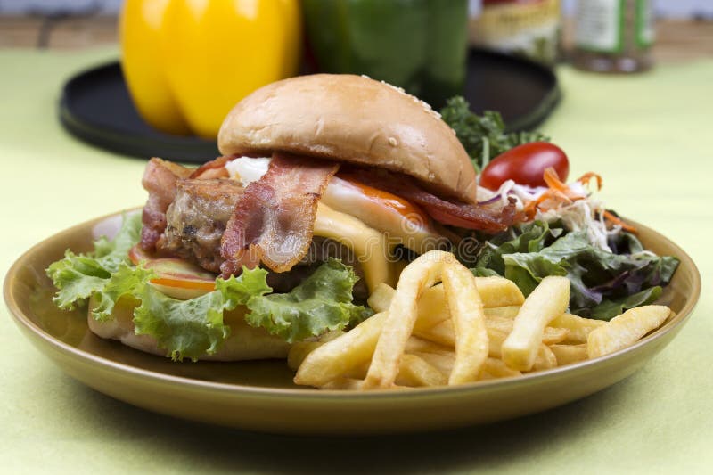 Hamburger beef bacon royalty free stock photo