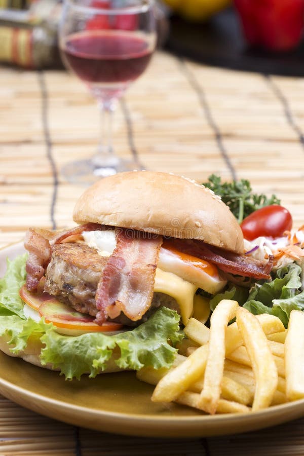 Hamburger beef bacon royalty free stock photos