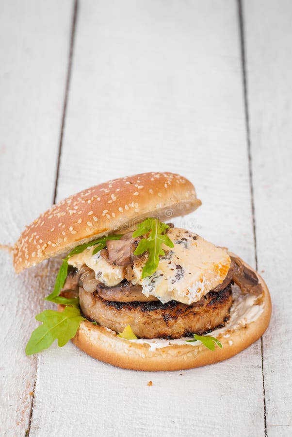 Hamburger with blue cheese stock photo. Image of sauce 31854874