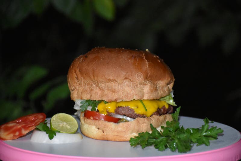 A Hamburger with Cheese and Bacon Stock Image - Image of salami, sliced