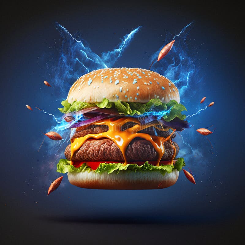 A Hamburger with Cheese and Bacon on it Stock Image - Image of