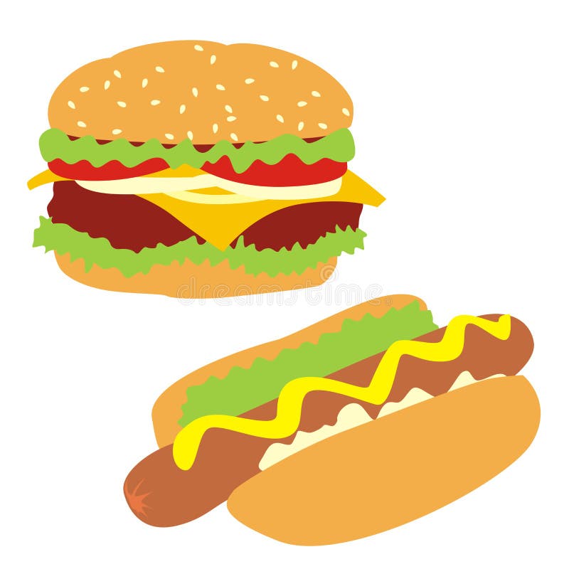 Hamburger et hot dog d'isolement illustration libre de droits Hamburger et hot dog d'isolement illustration libre de droits