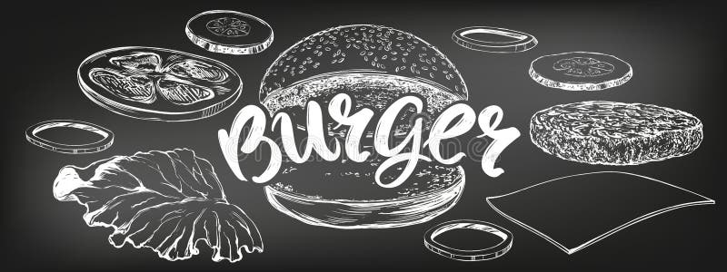 Hamburger, hamburgeru r?ka rysuj?cy wektorowy ilustracyjny nakre?lenie kredowy menu styl retro ilustracji Hamburger, hamburgeru r?ka rysuj?cy wektorowy ilustracyjny nakre?lenie kredowy menu styl retro ilustracji