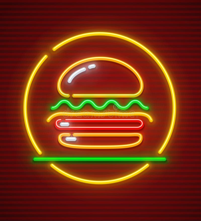 Hamburger ikony hamburgeru fasta food neonowy symbol ilustracji