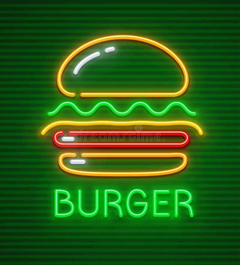 Hamburger ikony hamburgeru fasta food neonowy symbol ilustracji