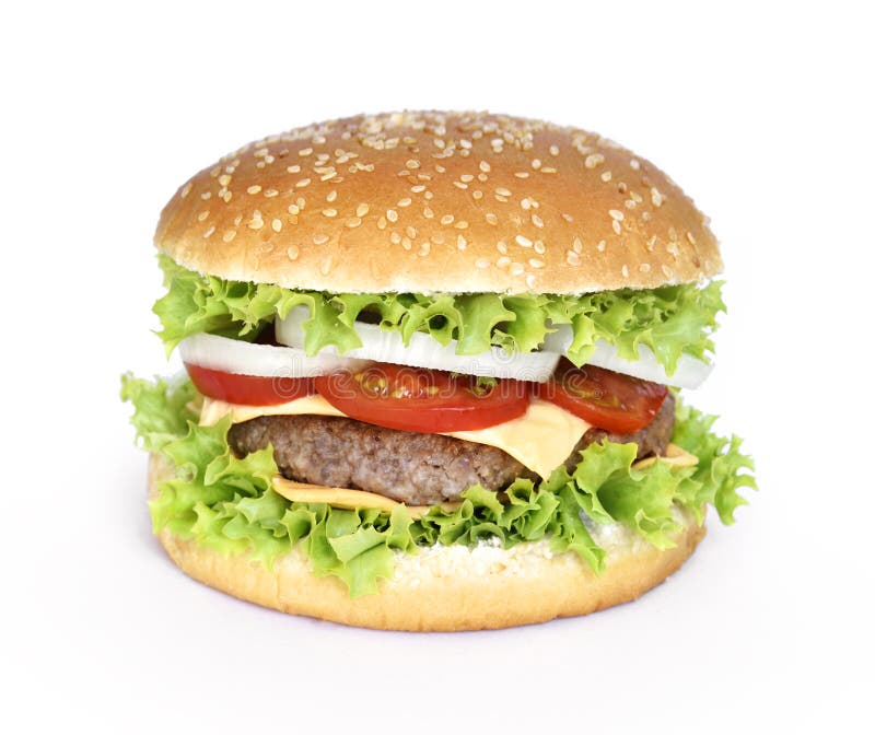Hamburger, isolado no fundo branco imagens de stock Hamburger, isolado no fundo branco imagens de stock