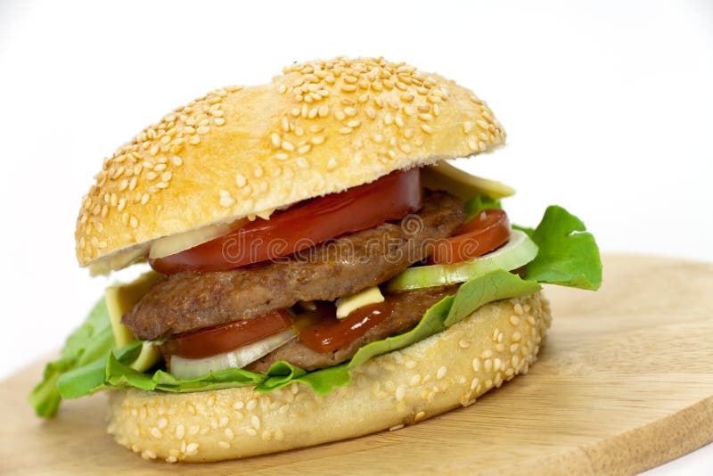 Hamburger With Lettuce,cheddar,tomato Picture. Image 9278903