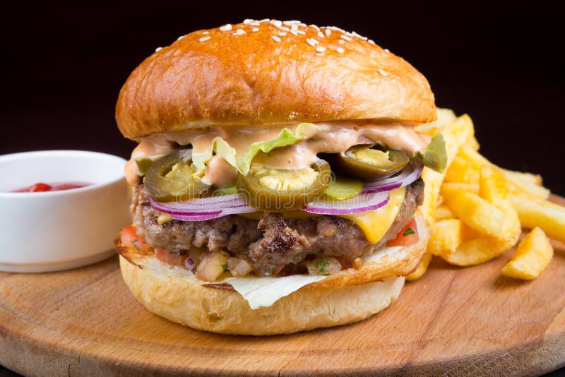 Hamburger met Frieten royalty-vrije stock fotografie