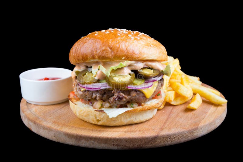 Hamburger met Frieten royalty-vrije stock foto's