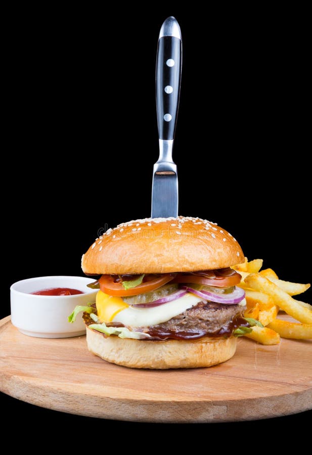 Hamburger met Frieten stock fotografie