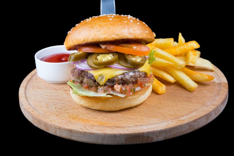 Hamburger met Frieten royalty-vrije stock foto