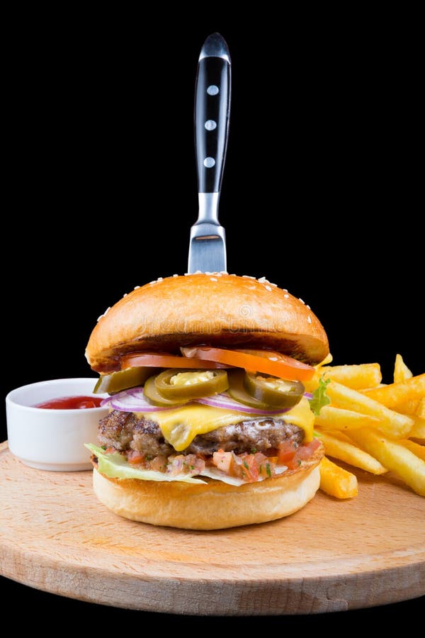 Hamburger met Frieten stock fotografie