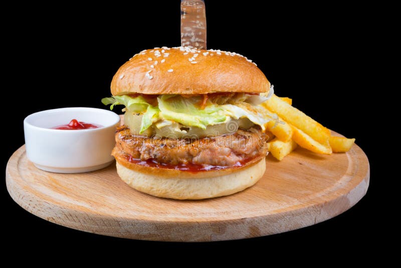 Hamburger met Frieten stock afbeeldingen