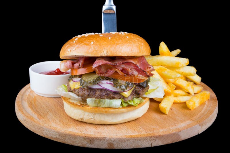 Hamburger met Frieten royalty-vrije stock afbeeldingen