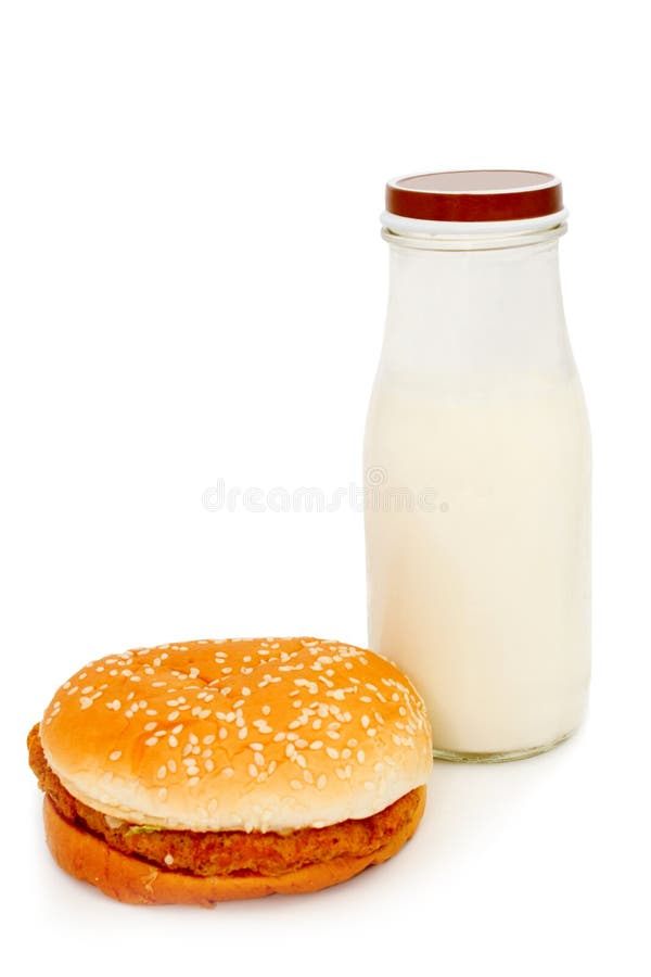 Glass Of Milk And Hamburger On Plate Stock Image Image of delicacy