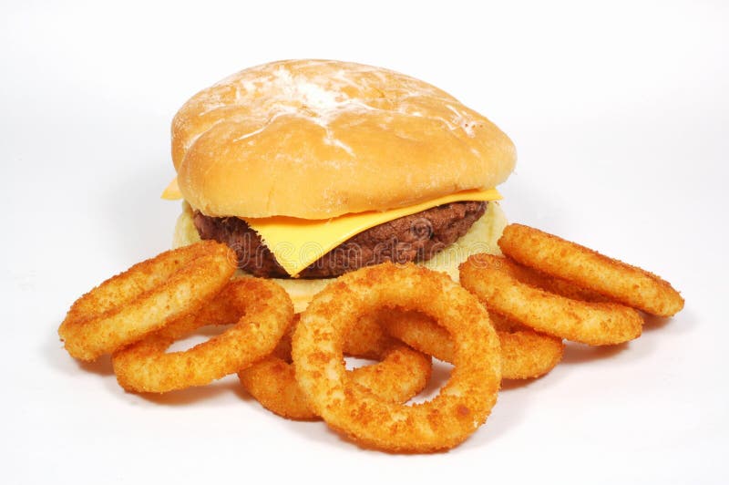 Hamburger and Onion Rings stock photo. Image of hungry 304920