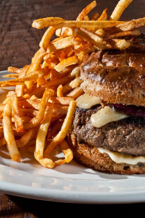 Hamburger with Onion and Swiss Cheese Stock Image Image of swiss