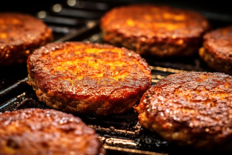 Hamburger Patties Cooking on Grill with Smoke Stock Image Image of