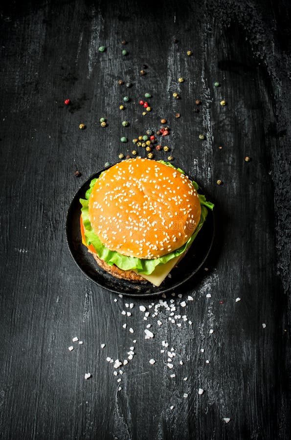 Hamburger with Salt and Pepper. Top View. Stock Photo Image of