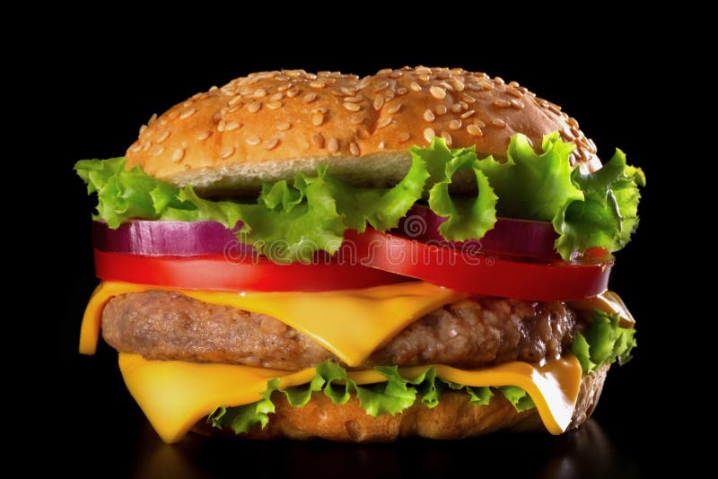 Hamburger su fondo nero fotografia stock Hamburger su fondo nero fotografia stock