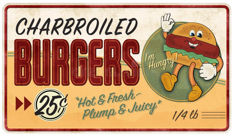 Hamburger Tin Sign Advertisement Retro do vintage