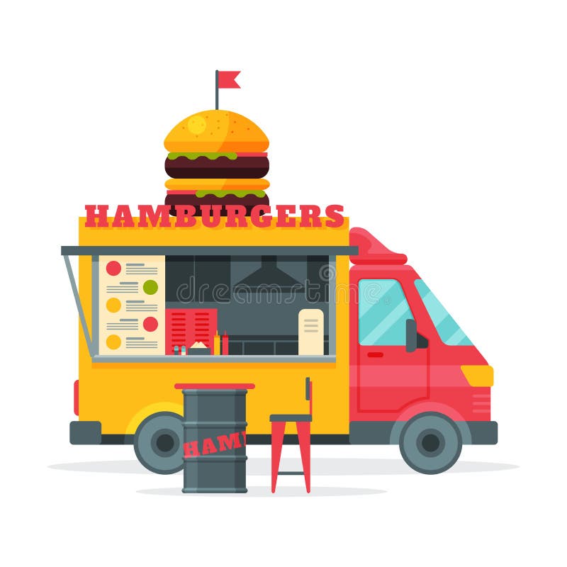 Hamburgers Food Truck, Street Meal Vehicle, Fast Food Delivery Vector ...