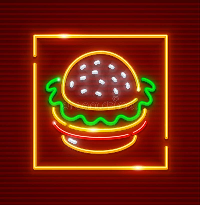 Hamburgeru fast food Neonowa ikona również zwrócić corel ilustracji wektora royalty ilustracja