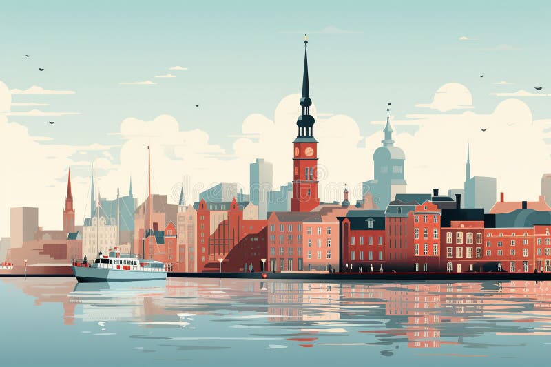 Hamburgs historisk speicherstadt&modern elbphilharmoni en enkel minimalistisk syn vektor illustrationer
