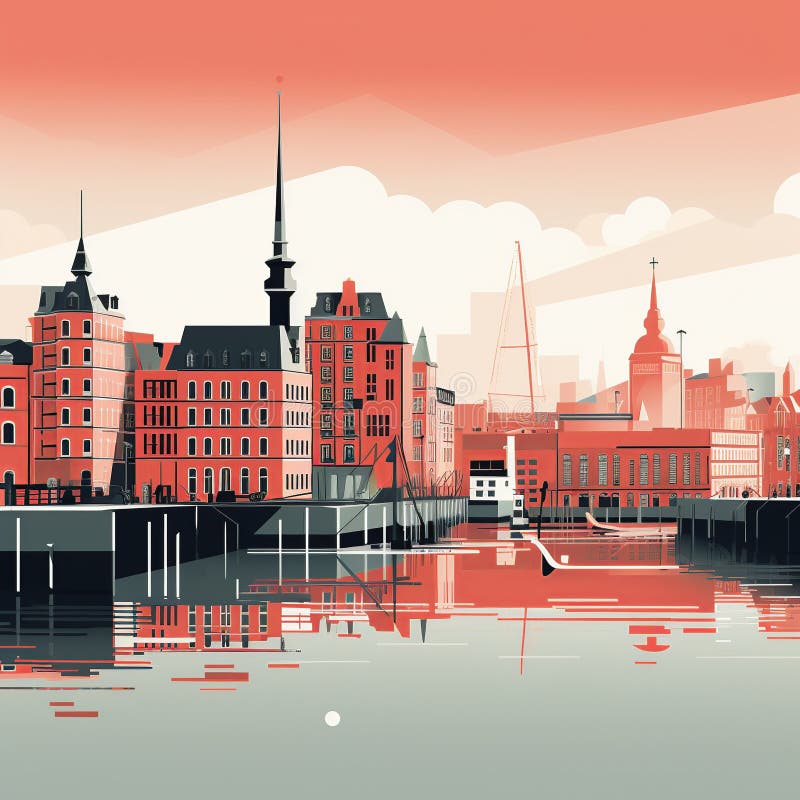 Hamburgs historisk speicherstadt&modern elbphilharmoni en enkel minimalistisk syn royaltyfri illustrationer